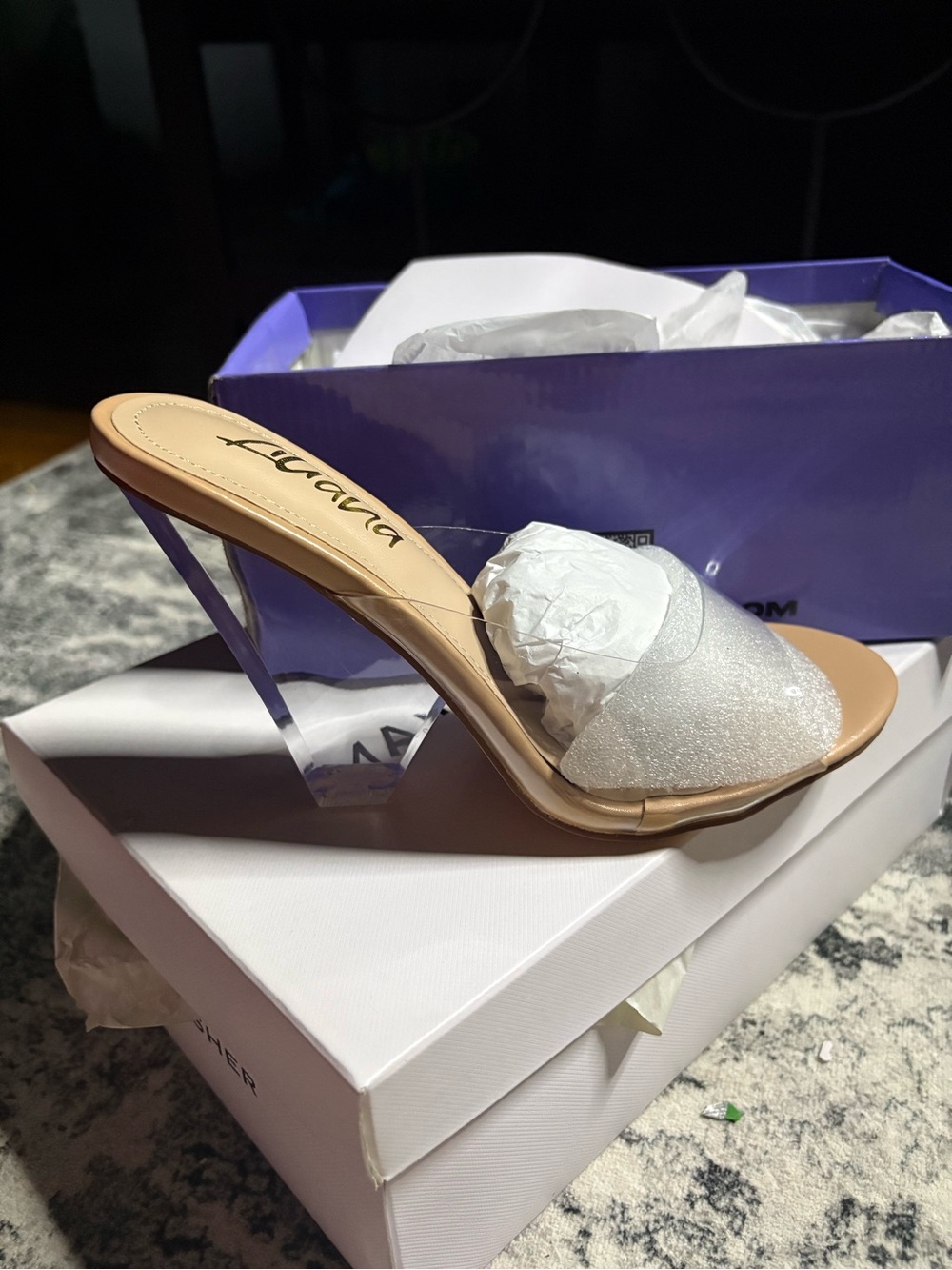 a.n.a Silver Glitter Clear Heel Mule